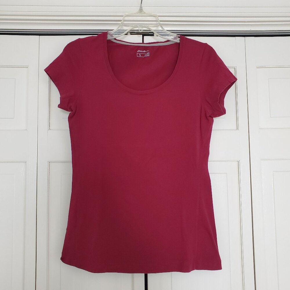 Eddie Bauer Scoop Neck Tee Cotton Spandex Blend XS Cranberry